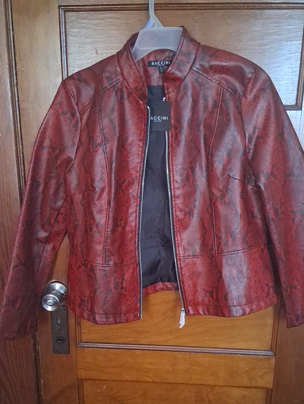 Baccini Red Snake-Print Faux Leather Jacket